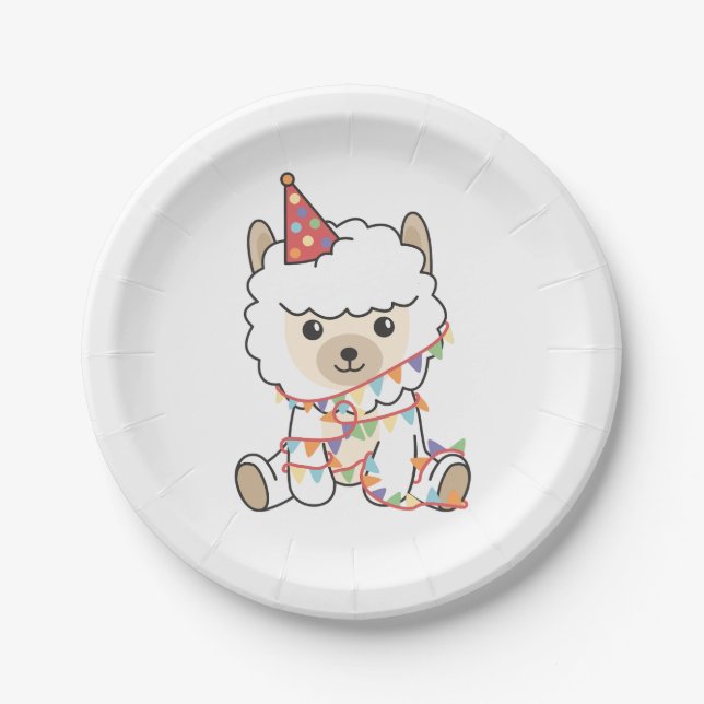Birthday Animal Cute Alpaca Kids Birthday Party Paper Plate (Front)