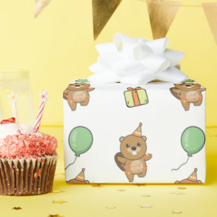 Birthday Animal Cute Beaver Kids Birthday Party Wrapping Paper