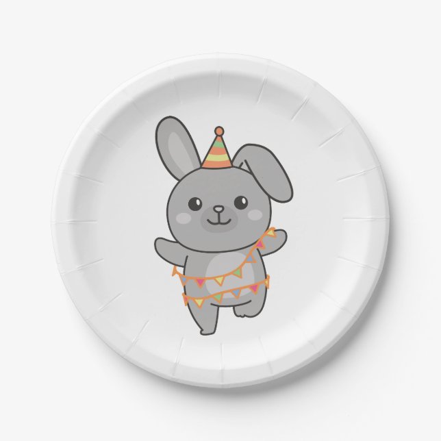 Birthday Animal Cute Bunny for Kids Birthday Party Paper Plate (Front)