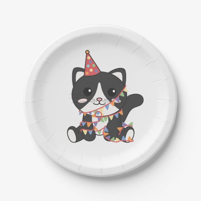 Birthday Animal Cute Cat for Kids Birthday Party Paper Plate (Front)