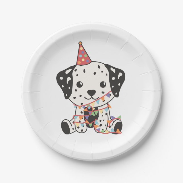 Birthday Animal Cute Dalmatian Kids Birthday Party Paper Plate (Front)