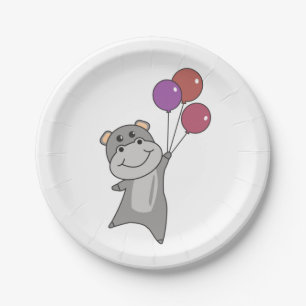 Birthday Animal Cute Hippo for Kids Birthday Party Paper Plate