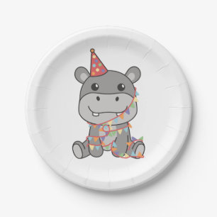 Birthday Animal Cute Hippo for Kids Birthday Party Paper Plate