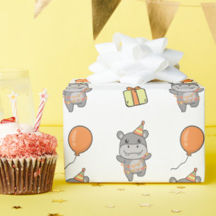 Birthday Animal Cute Hippo Kids Birthday Party Wrapping Paper