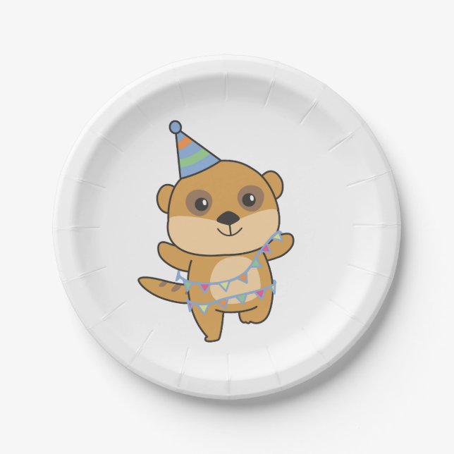 Birthday Animal Cute Meerkat Kids Birthday Party Paper Plate (Front)