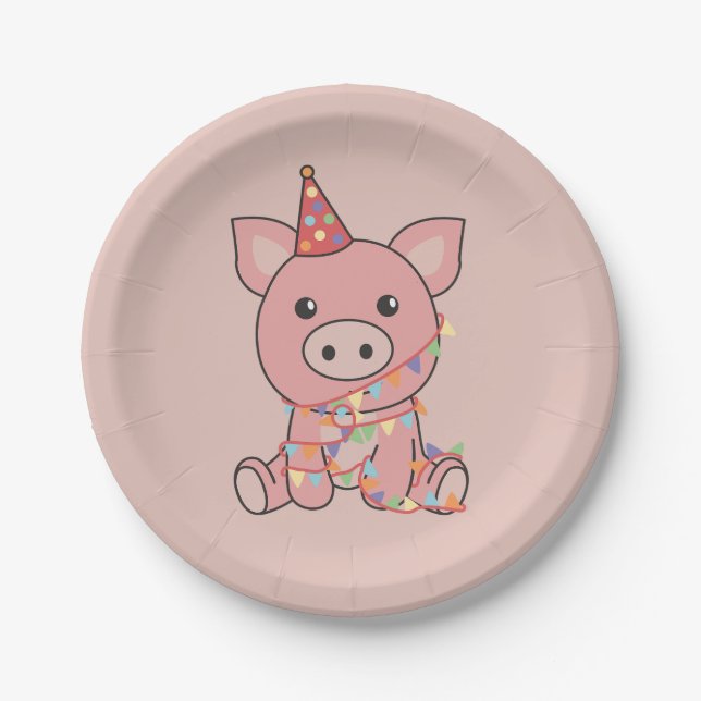 Birthday Animal Cute Pig for Kids Birthday Party Paper Plate (Front)