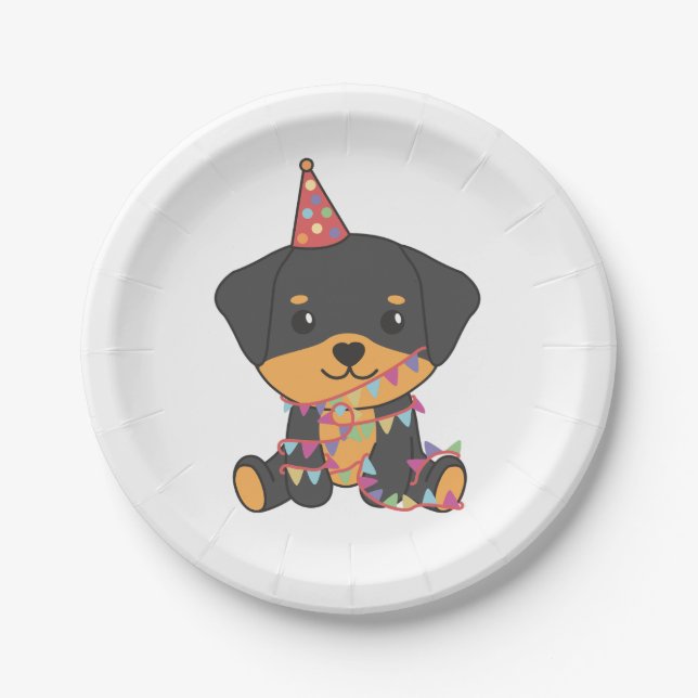 Birthday Animal Cute Rottweiler Birthday Party Paper Plate (Front)