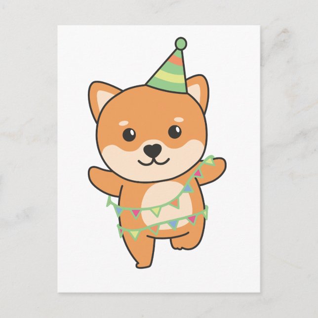 Birthday Animal Cute Shiba Inu Kids Birthday Party Holiday Postcard (Front)