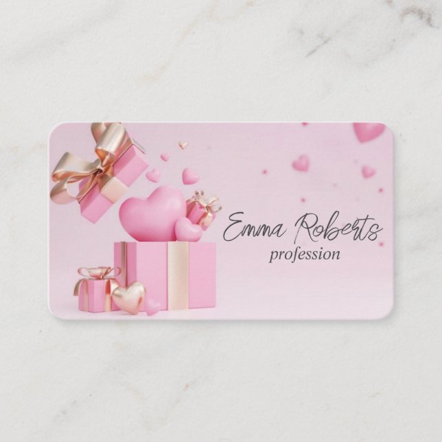 Birthday Anniversary Gift White Pink Gold Balloons Business Card (Front)