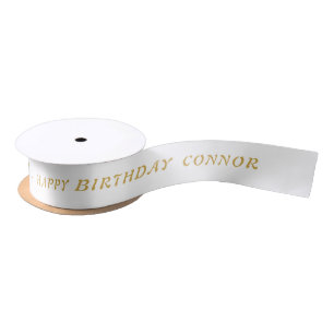 Birthday Antique Gold Ribbon with Name Satin Ribbon