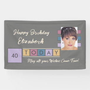 Birthday any age add photo name brown grey party banner