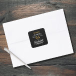 Birthday Any Age Black Gold Legendary Retro Square Sticker<br><div class="desc">A personalised elegant paper sticker / label that is easy to customise for that special birthday party.</div>