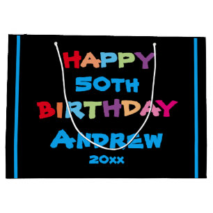 Birthday Any Age Custom Name Modern Bold Cute Cool Large Gift Bag