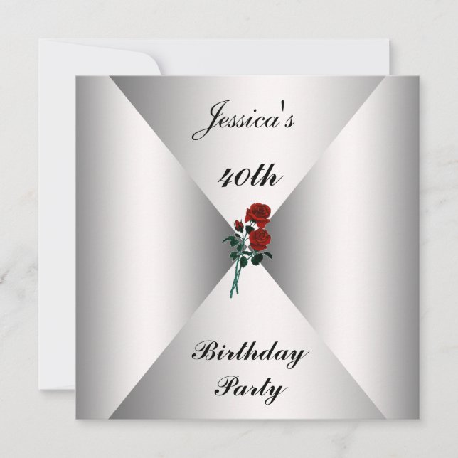 Birthday Any Occasion Invitation White red roses (Front)