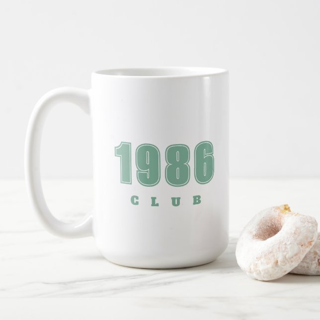 Birthday ANY YEAR, green typography personalised Coffee Mug (With Donut)