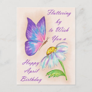 Birthday April Daisy and Butterfly Design Postcard