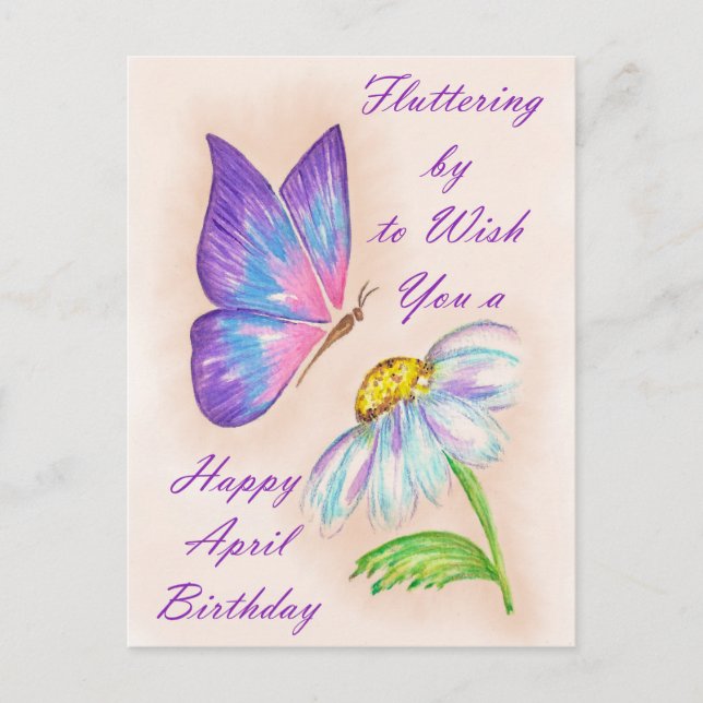 Birthday April Daisy and Butterfly Design Postcard (Front)