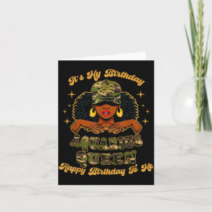 Birthday Aquarius Queen Camo Black Woman African Z Card