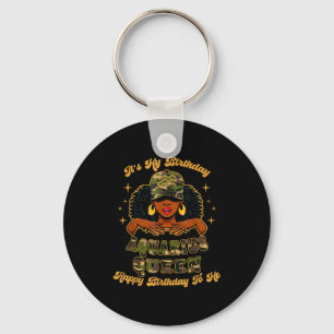 Birthday Aquarius Queen Camo Black Woman African Z Key Ring