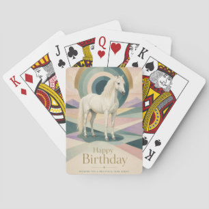 Birthday Art Deco White Horse Geometric Playing Cards