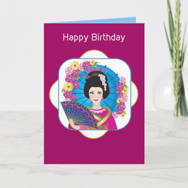 Birthday, Asian Lady in Culture Attire, Colorfull Card (Front)