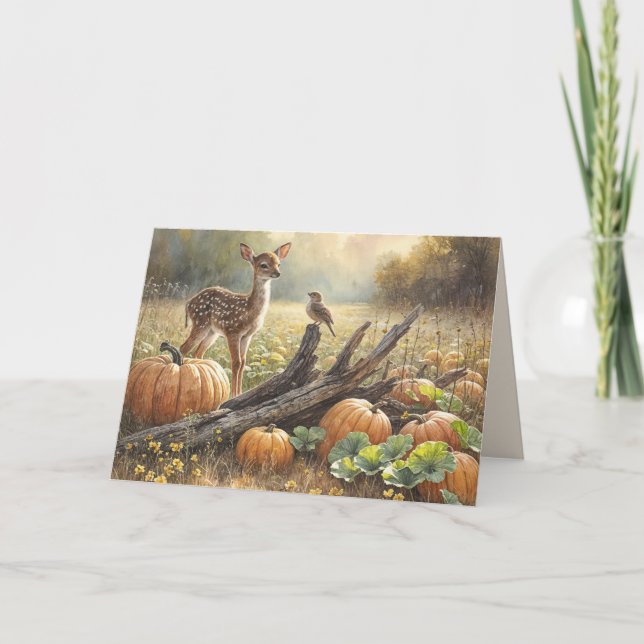 Birthday Autumn Fawn In a Pumpkin Patch Card (Front)