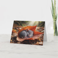 Birthday Autumn Mouse Sleeping On a Leaf