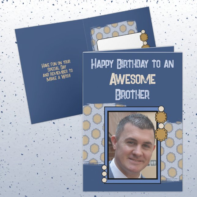 Birthday awesome brother photo blue brown card (Creator Uploaded)