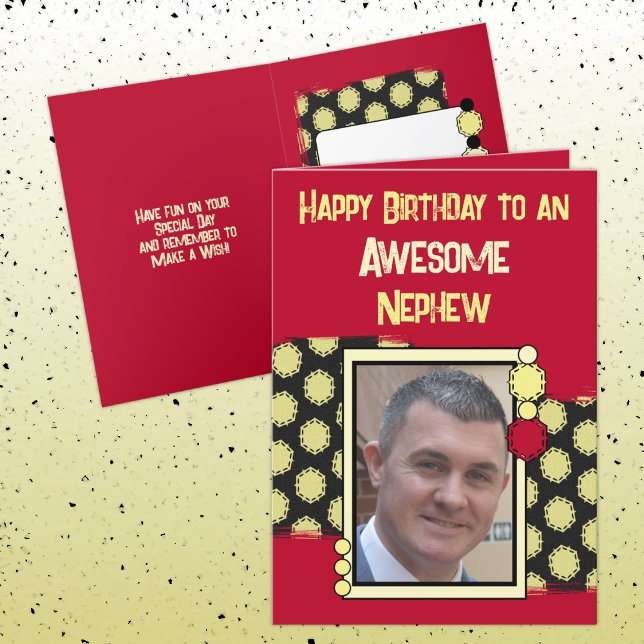 Birthday awesome nephew photo red black card (Creator Uploaded)