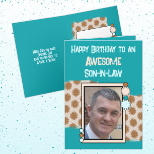 Birthday awesome son in law photo turquoise brown card