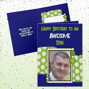 Birthday awesome son photo green blue card