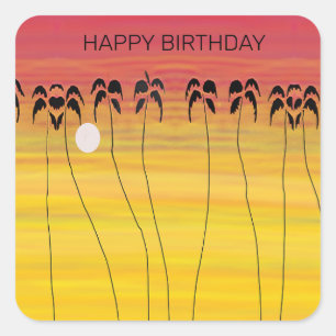 Birthday, Awesome Tropical Sunset Square Sticker