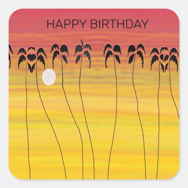 Birthday, Awesome Tropical Sunset Square Sticker (Front)