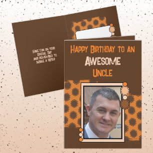 Birthday awesome uncle photo brown orange card