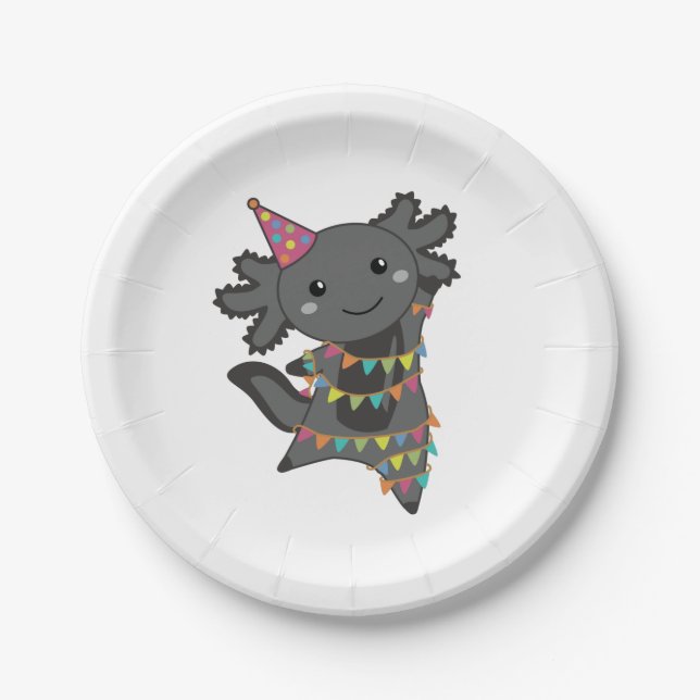 Birthday Axolotl Garland Adult Cloth Face Mask Paper Plate (Front)