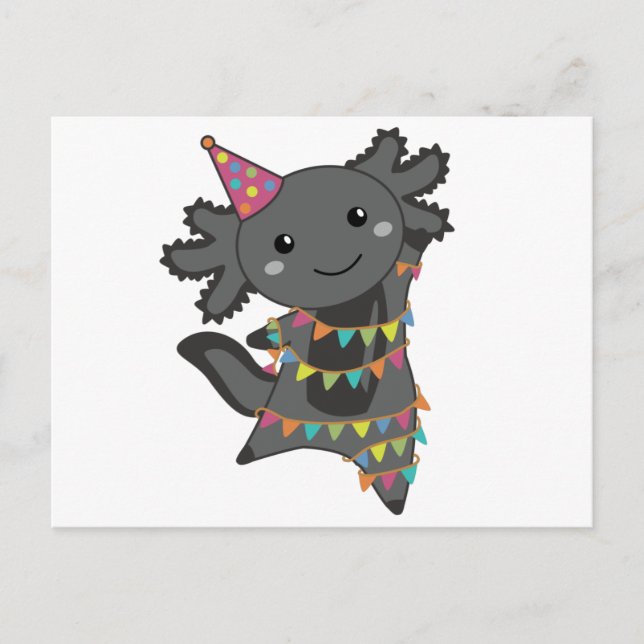Birthday Axolotl Garland Postcard (Front)