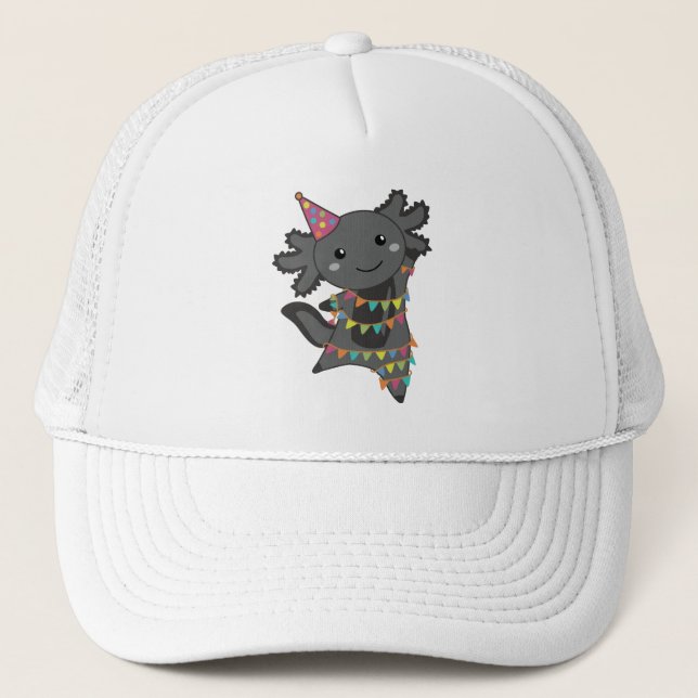 Birthday Axolotl Garland Trucker Hat (Front)
