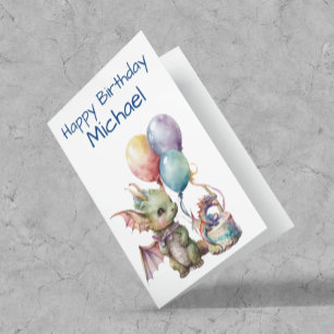 Birthday Baby Dragon Personalised Watercolor Card