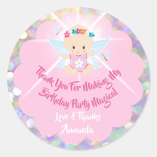 Birthday Baby Girl Shower Pink Glitter Princess Classic Round Sticker (Front)