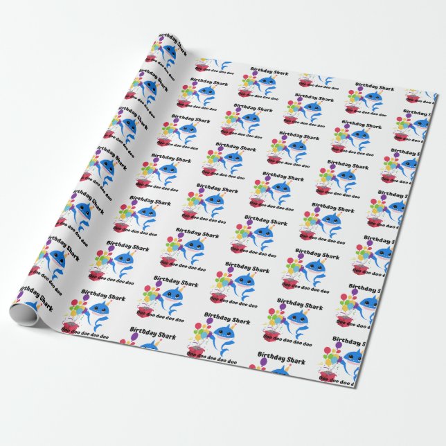 Birthday Baby Shark wrapping paper (Unrolled)