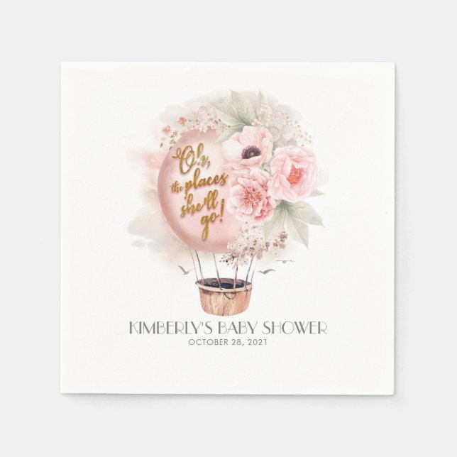Birthday / Baby Shower / Hot Air Balloon Floral Napkin (Front)