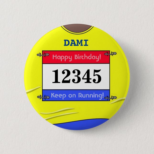 Birthday Badge for a Runner (Yellow) (Front)