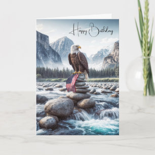 Birthday Bald Eagle With a Flag On a Cairn Card