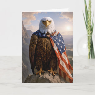 Birthday Bald Eagle With American Flag Cape Card