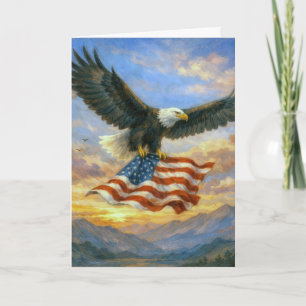 Birthday Bald Eagle With American Flag Card