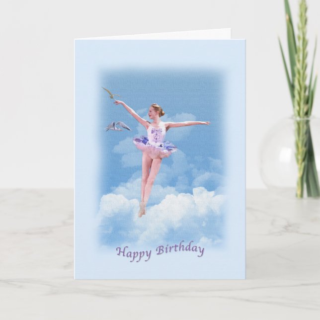 Birthday, Ballerina Dancing Above the Clouds Card (Front)
