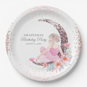 Birthday Ballerina Moon Glitter Personalised Paper Plate