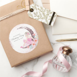 Birthday Ballerina Moon Personalised Luxury Classic Round Sticker