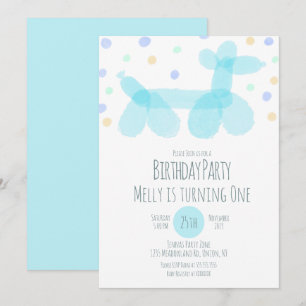 Birthday Balloon Animals Blue Pastel  Invitation