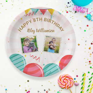 Birthday Balloon Gold Pink Confetti Photos Any Age Paper Plate
